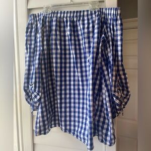 DO+BE Tuckernuck Gingham Off Shoulder Tie 3/4 Sleeve Top SzS